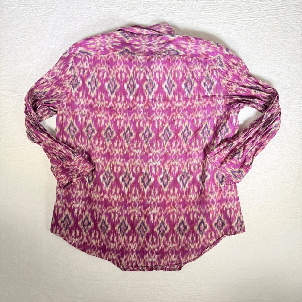 LAUREN Ralph Lauren Women's Pink Ikat Print Button Down Shirt XL Long Sleeve - Picture 3 of 6
